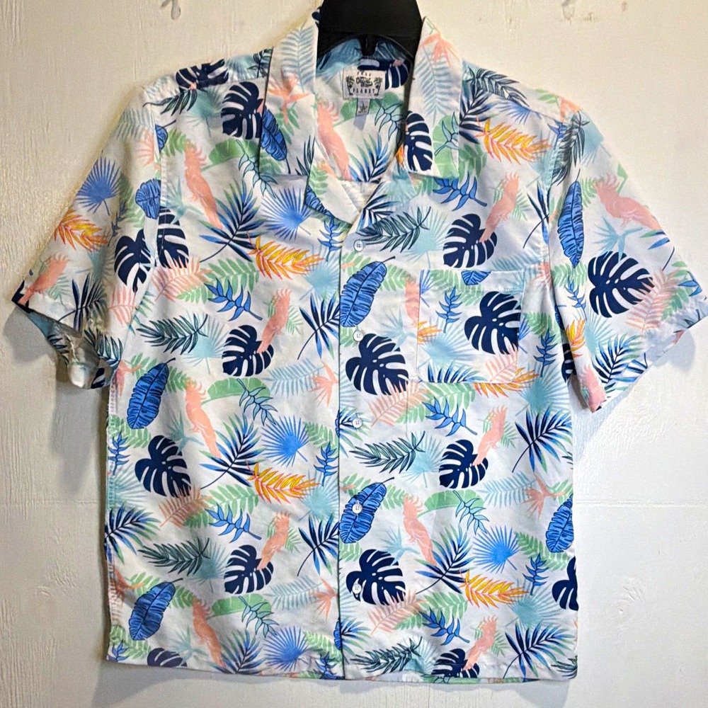 Free Planet Men's L Hawaiian Tropical Floral Short Sleeve Button Up Shirt